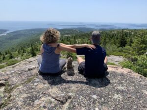 yoga and meditation, couple on mountain