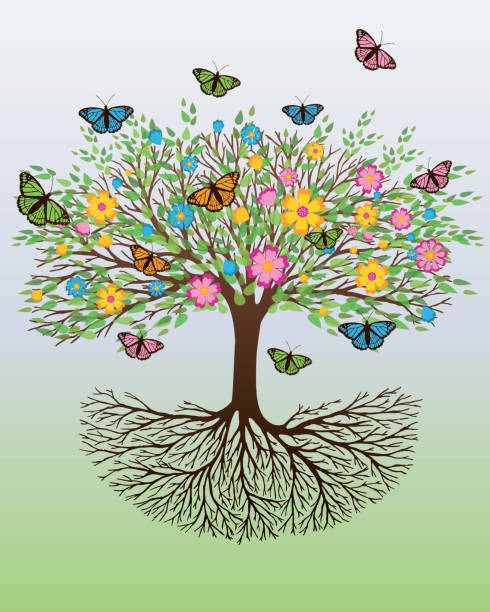 tree w butterflies cartoon